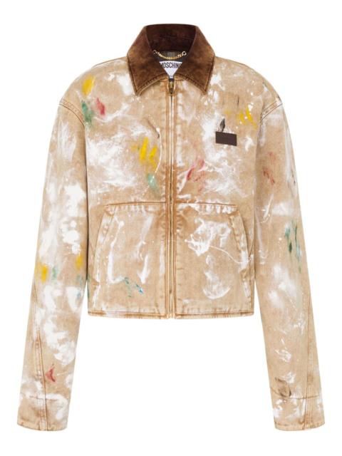 Moschino paint-splatter corduroy-collar jacket