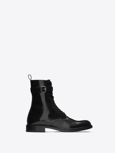 army laced boots in glazed leather
