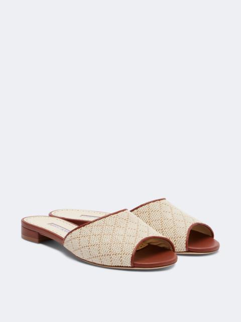 Manolo Blahnik Smirna leather-trimmed raffia-effect slides