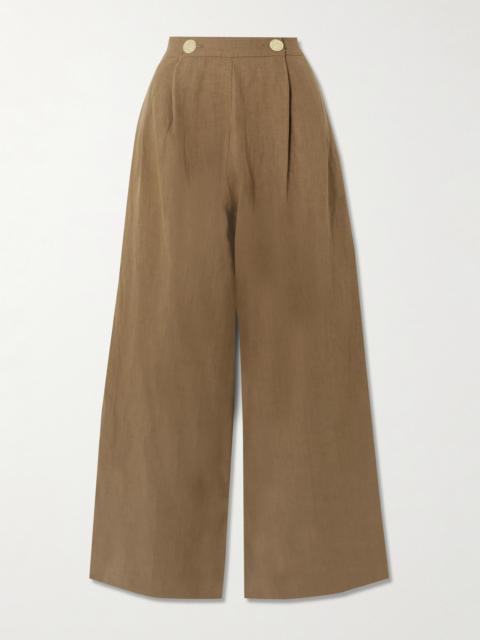 LE KASHA Minuf Pleated Linen Wide-leg Pants
