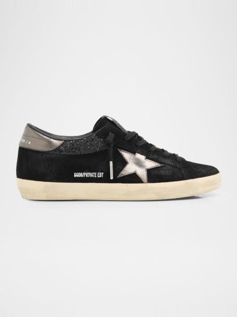 Golden Goose Super-Star Suede Glitter Low-Top Sneakers