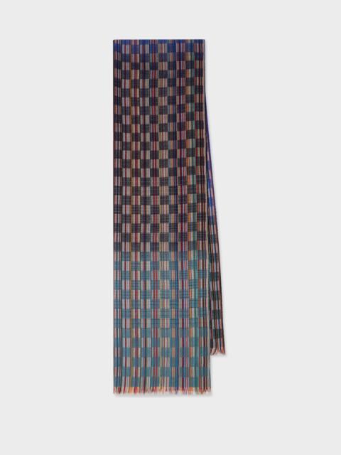 Blue 'Signature Stripe' Basket Weave Wool-Silk Scarf