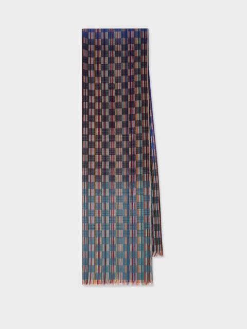 Paul Smith Blue 'Signature Stripe' Basket Weave Wool-Silk Scarf