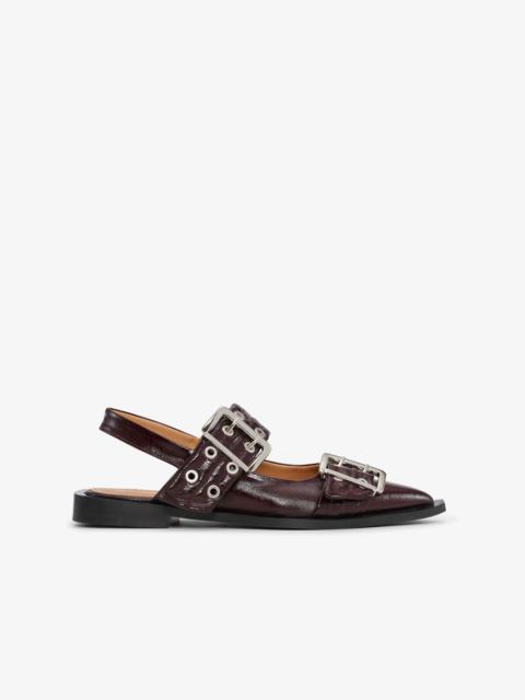 GANNI BURGUNDY FEMININE BUCKLE BALLERINAS