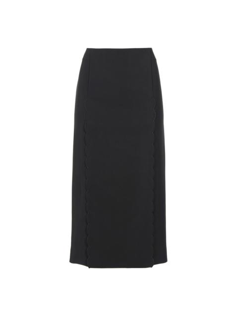 SCALLOP EMBROIDERED COLUMN SKIRT IN FLUID VISCOSE