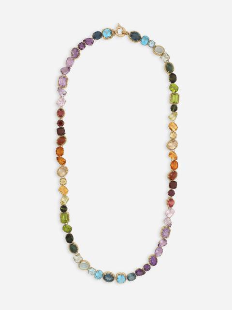 Rainbow sautoir in yellow gold 18kt with multicolor gemstones