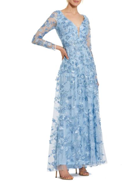 MAC DUGGAL Women's 3D Floral-Embellished Lace Gown - Powder Blue