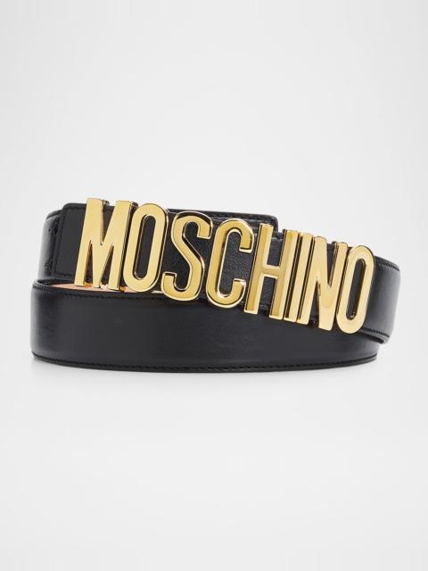 Moschino Men's Lettering Logo Leather Belt, Black