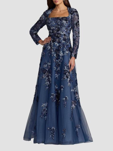 MAC DUGGAL Women's Embroidered Beaded Mesh Gown - Moody Blue
