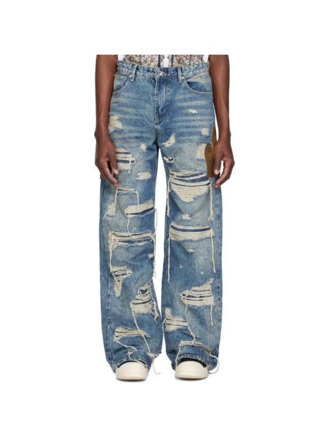 WHO DECIDES WAR Blue Side Patch Relaxation Jeans