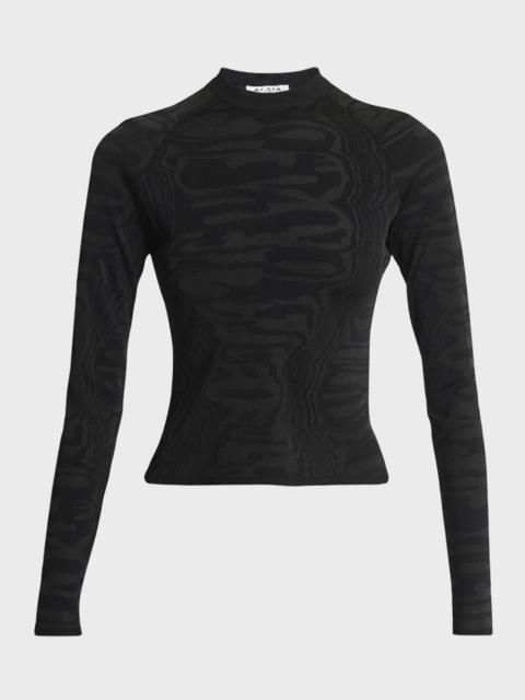 Oil-Intarsia Long-Sleeve Fitted Top