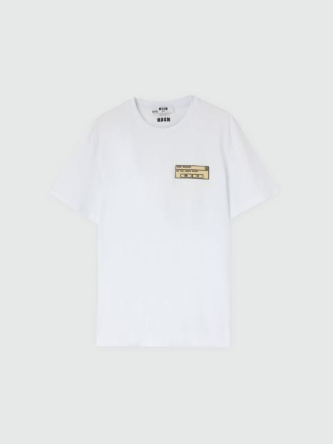 MSGM White long-sleeve cotton jersey T-shirt with patch on the chest.