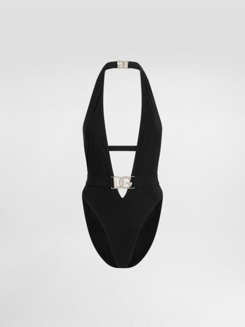 Dolce & Gabbana One-piece swimsuit with plunging neck and belt