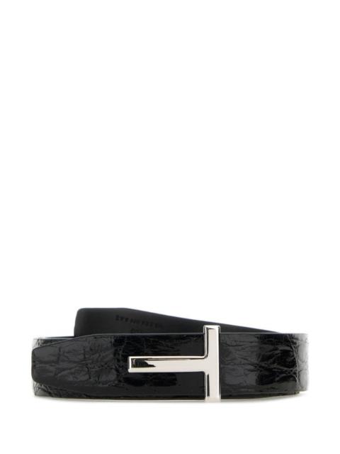 Black leather T belt
