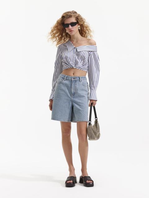 self-portrait Blue Stripe Cotton Crop Top