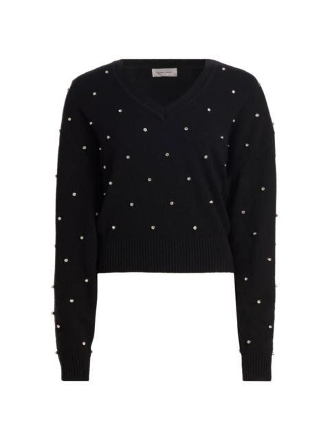 RONNY KOBO Women's Corin Crystal-Embellished V-Neck Sweater - Black