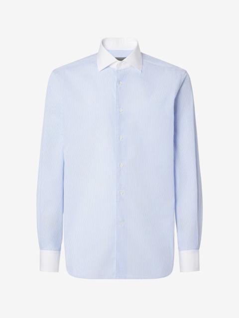 CORNELIANI Blue striped cotton twill shirt