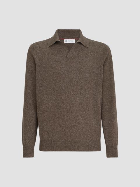 Brunello Cucinelli Men's Mouliné Cashmere Knit Polo Shirt - Brown