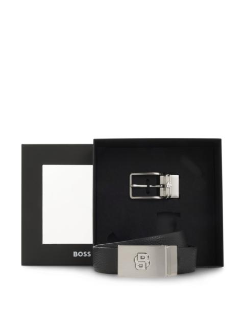 BOSS LEATHER BELT WITH DOUBLE B MONOGRAM BUCKLE