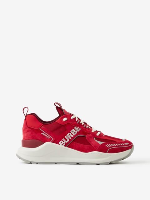 Burberry Logo Print Suede and Leather Sneakers