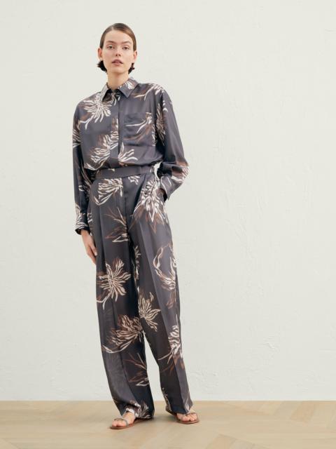Brunello Cucinelli Silk marine flower pongee jumpsuit with shiny pocket