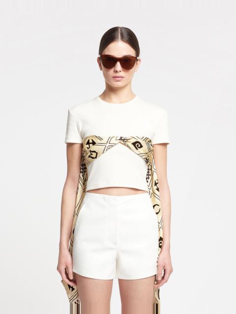 Nanushka Silk-Trimmed Ribbed-Jersey T-Shirt