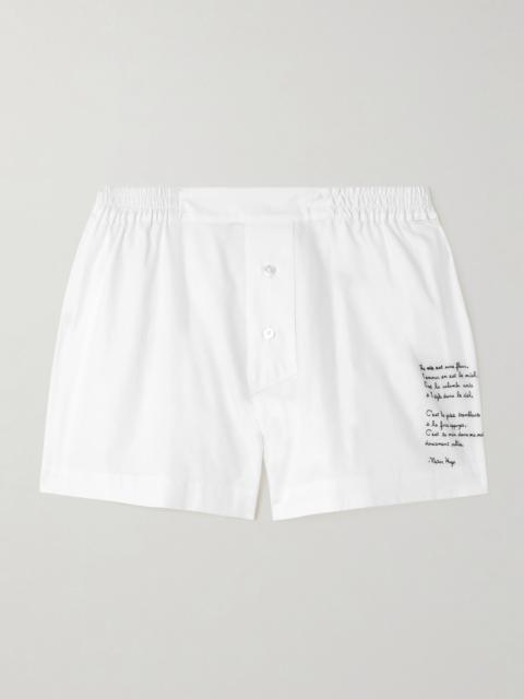 KIKI DE MONTPARNASSE Poem embroidered cotton Oxford shorts White