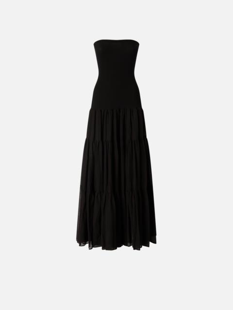 PINKO LONG DRESS WITH RIBBED TOP AND FLOUNCED SKIRT