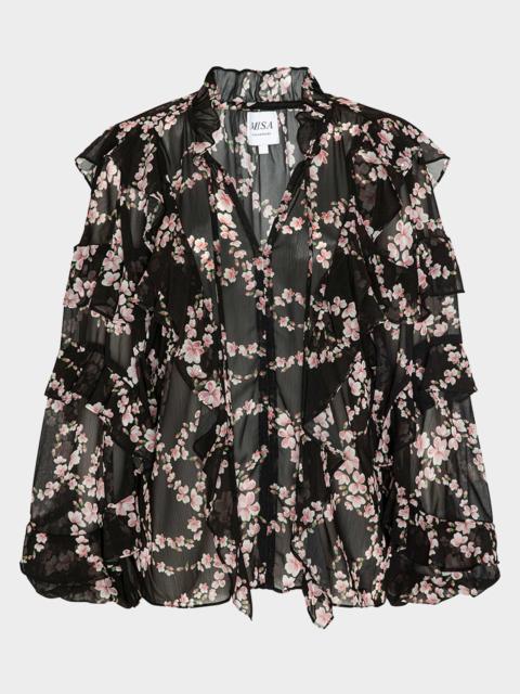 MISA Lupe Chained Blossom Ruffled Chiffon Blouse