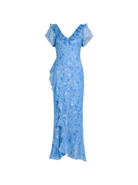 RIXO ruffled V-neck dress