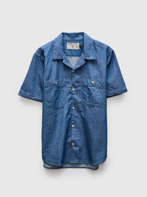 FREENOTE CLOTH Dayton Short Sleeve Workshirt in Blue Herringbone