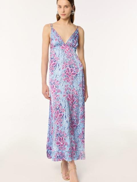 Poupette St Barth Long Dress Cassandra - Blue Exotic Forest