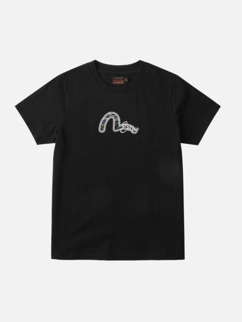 EVISU Water-marble Seagull Brocade Applique Embroidered T-Shirt