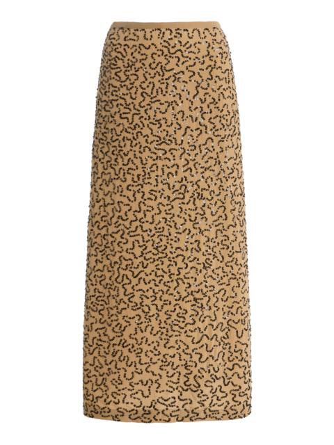 ZANKOV Marcella Crepe Squiggle Sequin Skirt neutral