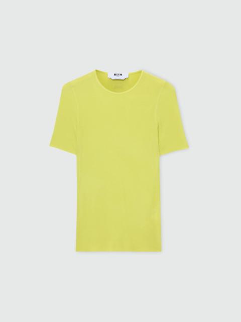 MSGM Lime short-sleeve viscose ribbed T-shirt