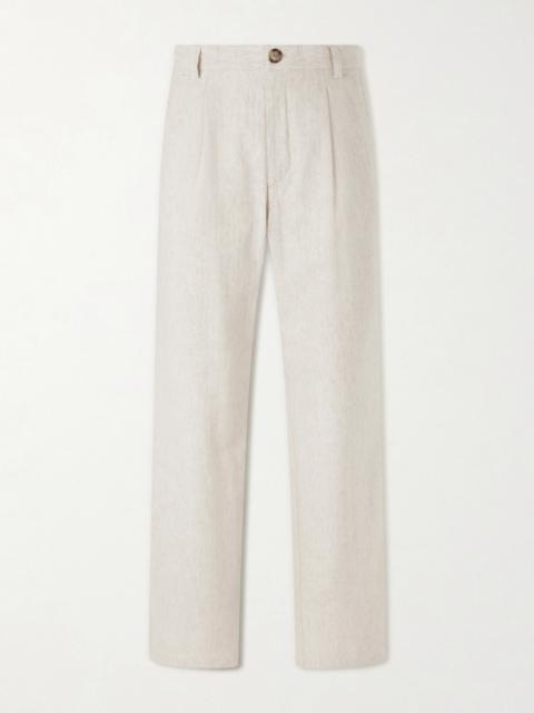 Oliver Spencer Morton Straight-Leg Pleated Cotton and Linen-Blend Trousers