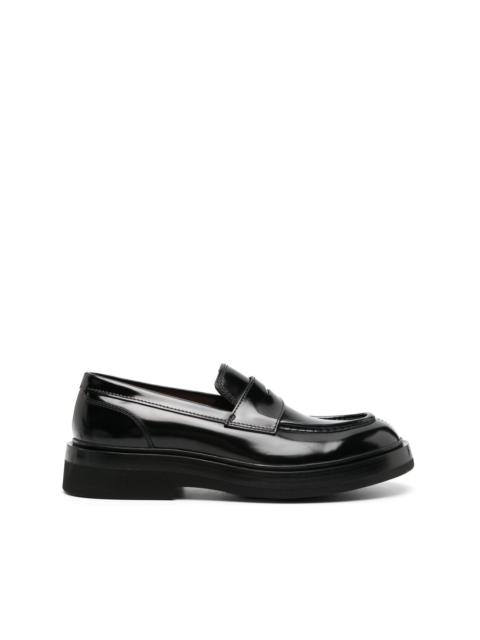 high-shine leather loafers