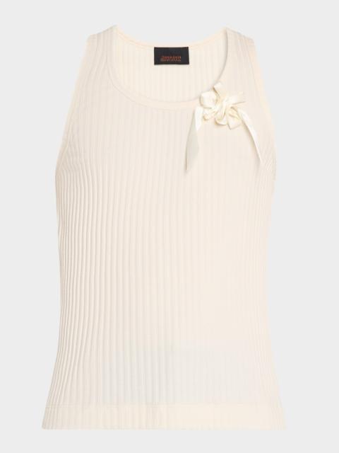 Simone Rocha Men's Ribbon-Daisy Ribbed Sleeveless Racerback Shirt