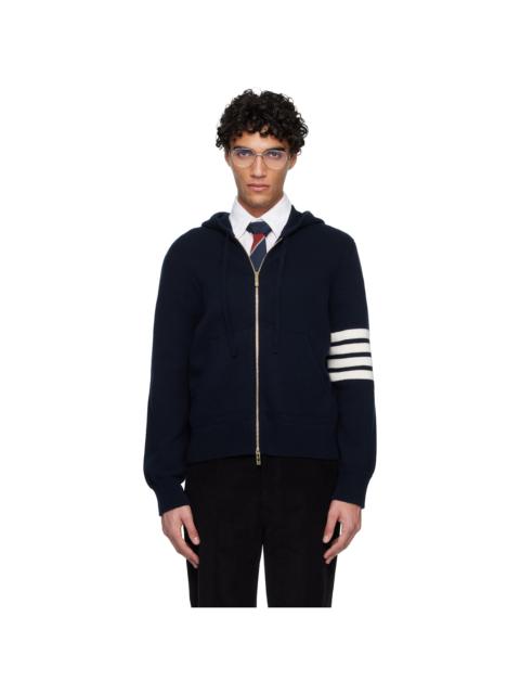 Thom Browne Navy Intarsia Zip Up 4-Bar Hoodie