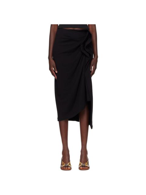 Dries Van Noten Black Gathered Midi Skirt