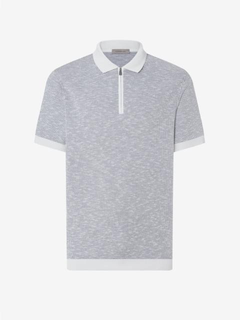 CORNELIANI Navy blue and white zipped cotton polo shirt