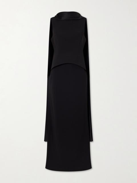 SOLACE LONDON Annie Scarf-detailed Satin-trimmed Crepe Gown
