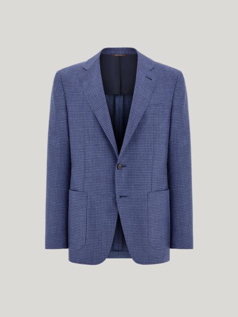 Canali LIGHT BLUE WOOL, SILK AND LINEN MODERN-FIT JACKET WITH CHECK PATTERN