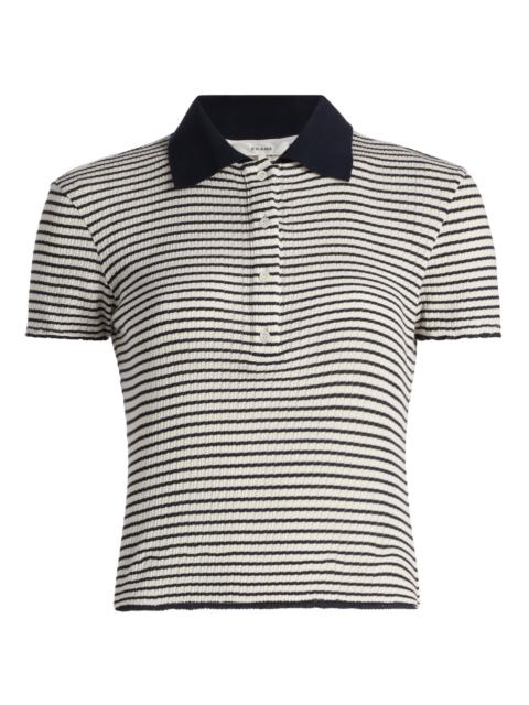 FRAME Women's The Pointelle Striped Knit Polo Shirt - Navy Multi