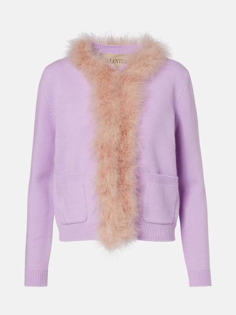 Valentino Feather-trimmed virgin wool cardigan