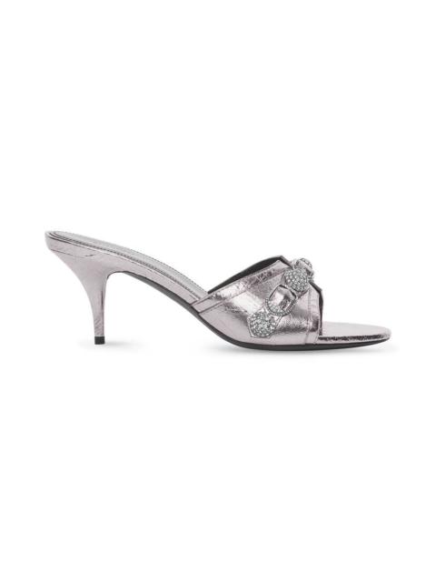 BALENCIAGA Women's Cagole 70mm Sandal With Rhinestones in Dark Silver