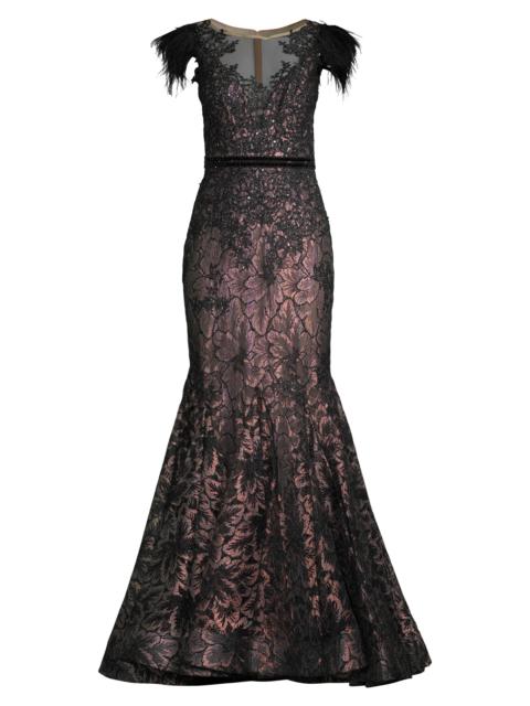 MAC DUGGAL Women's Velvet Floral Applique Mermaid Gown - Black