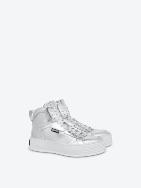 Moschino BUMPS & STRIPES LAMINATED NAPPA LEATHER HIGH-TOP SNEAKERS