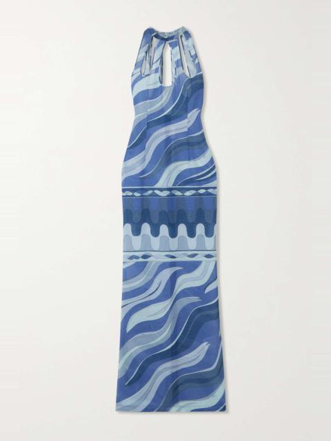 PUCCI Cutout printed stretch-mesh maxi dress