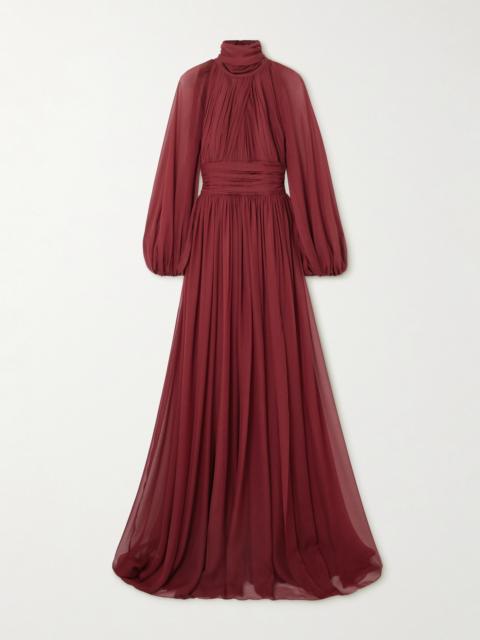 ZUHAIR MURAD Pleated Silk-chiffon Turtleneck Gown